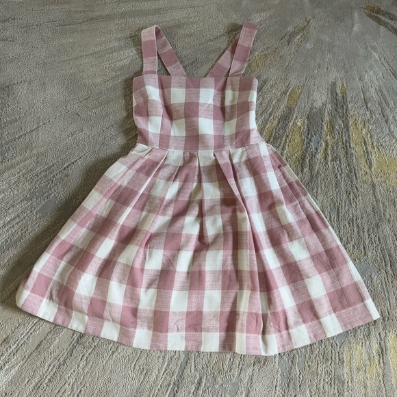 Gal Meets Glam Polly Pink White Gingham Linen Blend mini Dress 12 petite - Picture 2 of 13